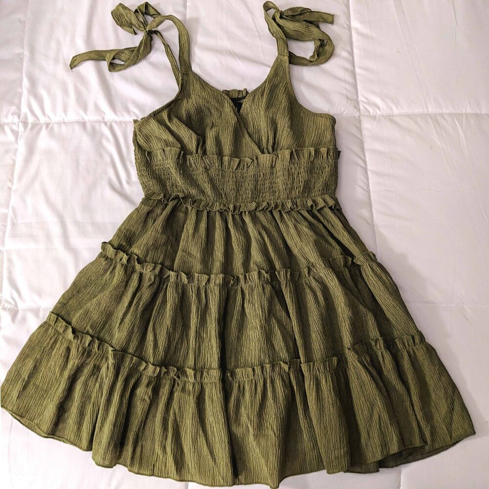 Cider Shirred Ruffle Mini Dress, Olive Green, 2XL